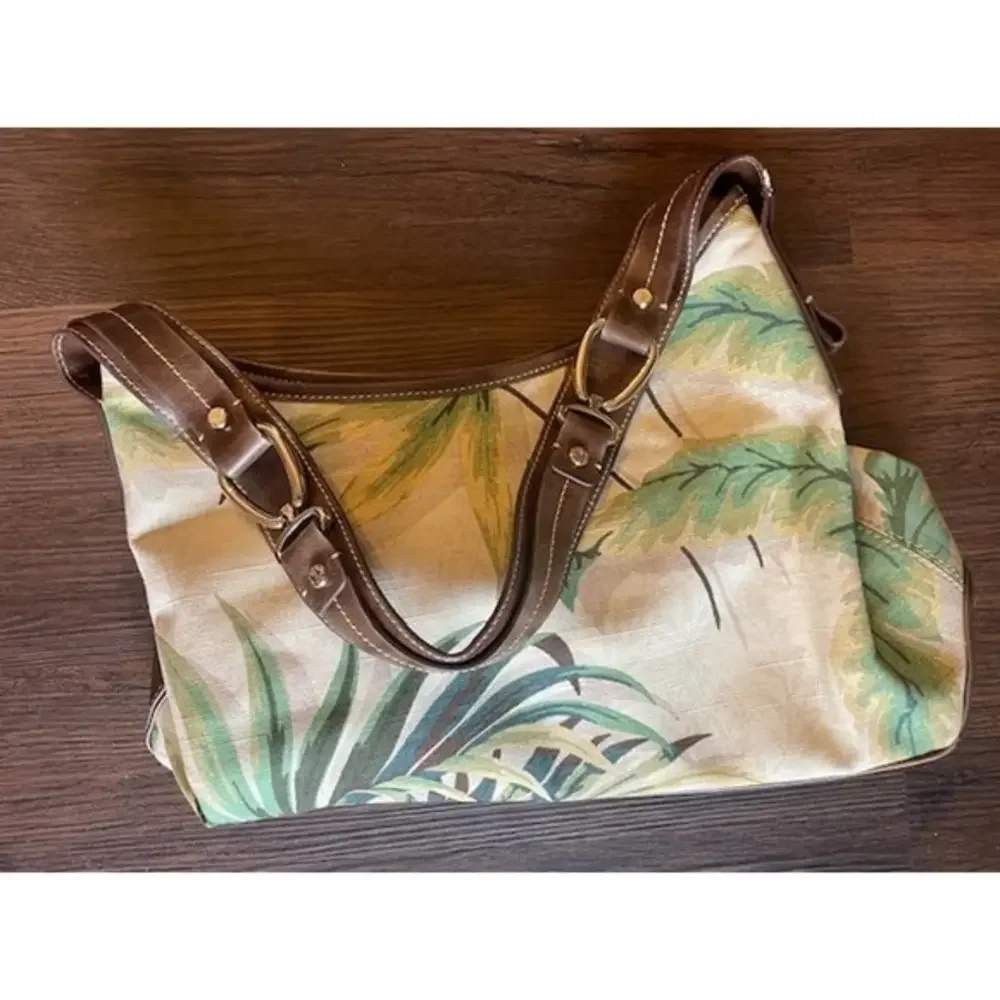 Liz Claiborne‎ Fabric & Leather Purse Handbag Tropical Print Shoulder Bag