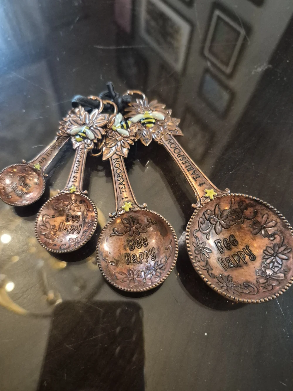 Bee Happy Floral Bee Measuring Spoon Set - Copper Tone