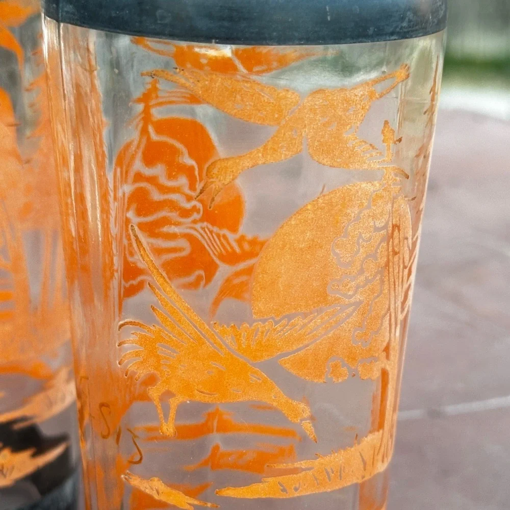 Set of 2 Vintage Bartlett Collins clear glass vase with orange ducks