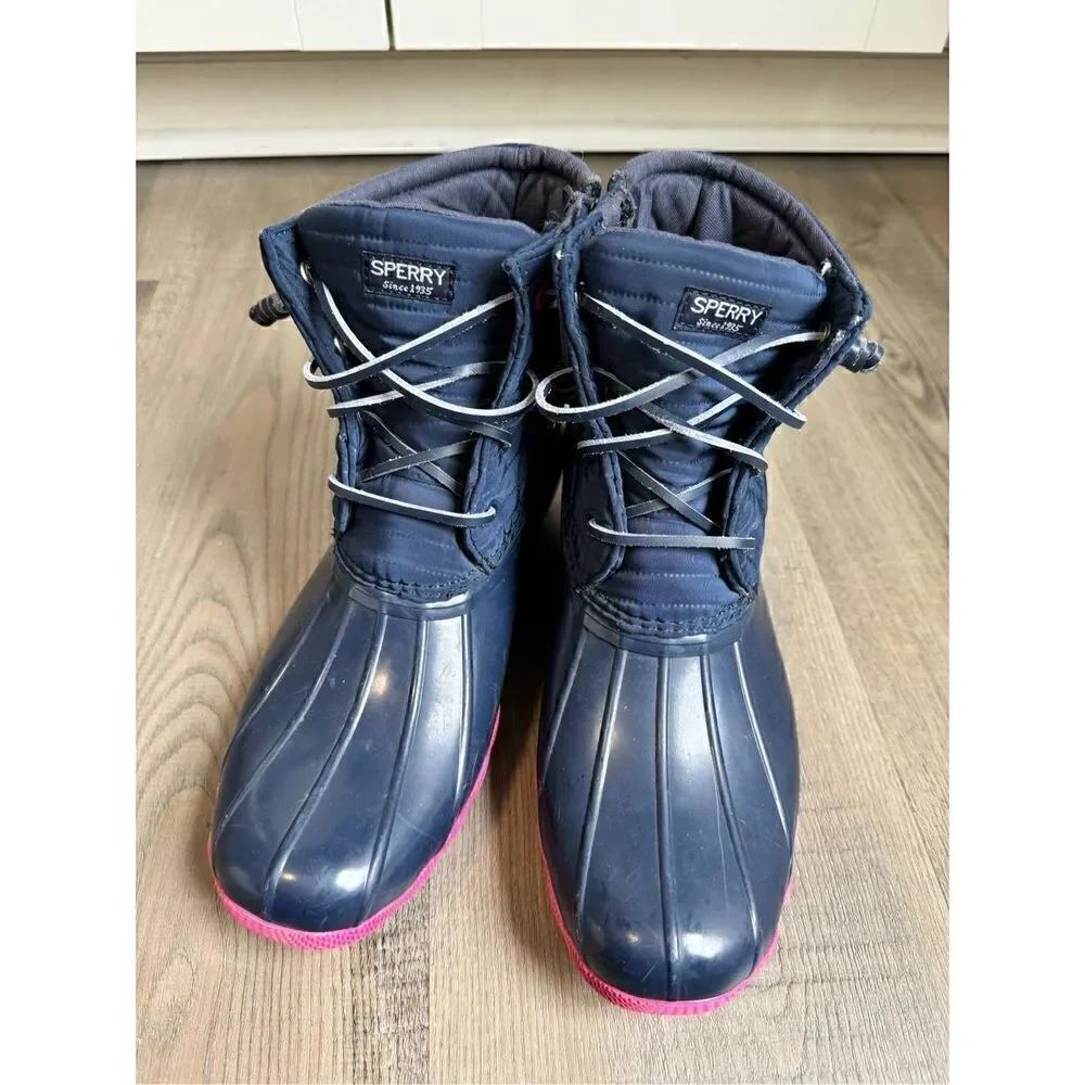 Sperry Girls Saltwater Rain Boot Navy Size 6M Big Kids Rubber Outdoors