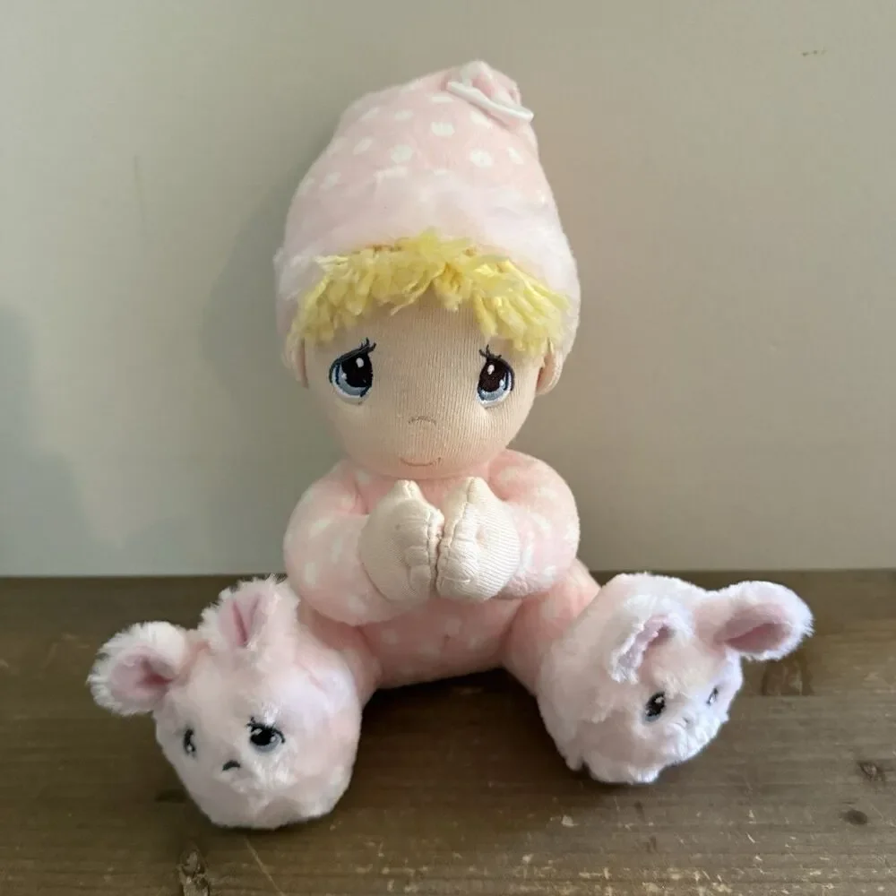 PRECIOUS MOMENTS Talking Prayer Girl Bunny Slippers Now I Lay Me Down To Sleep
