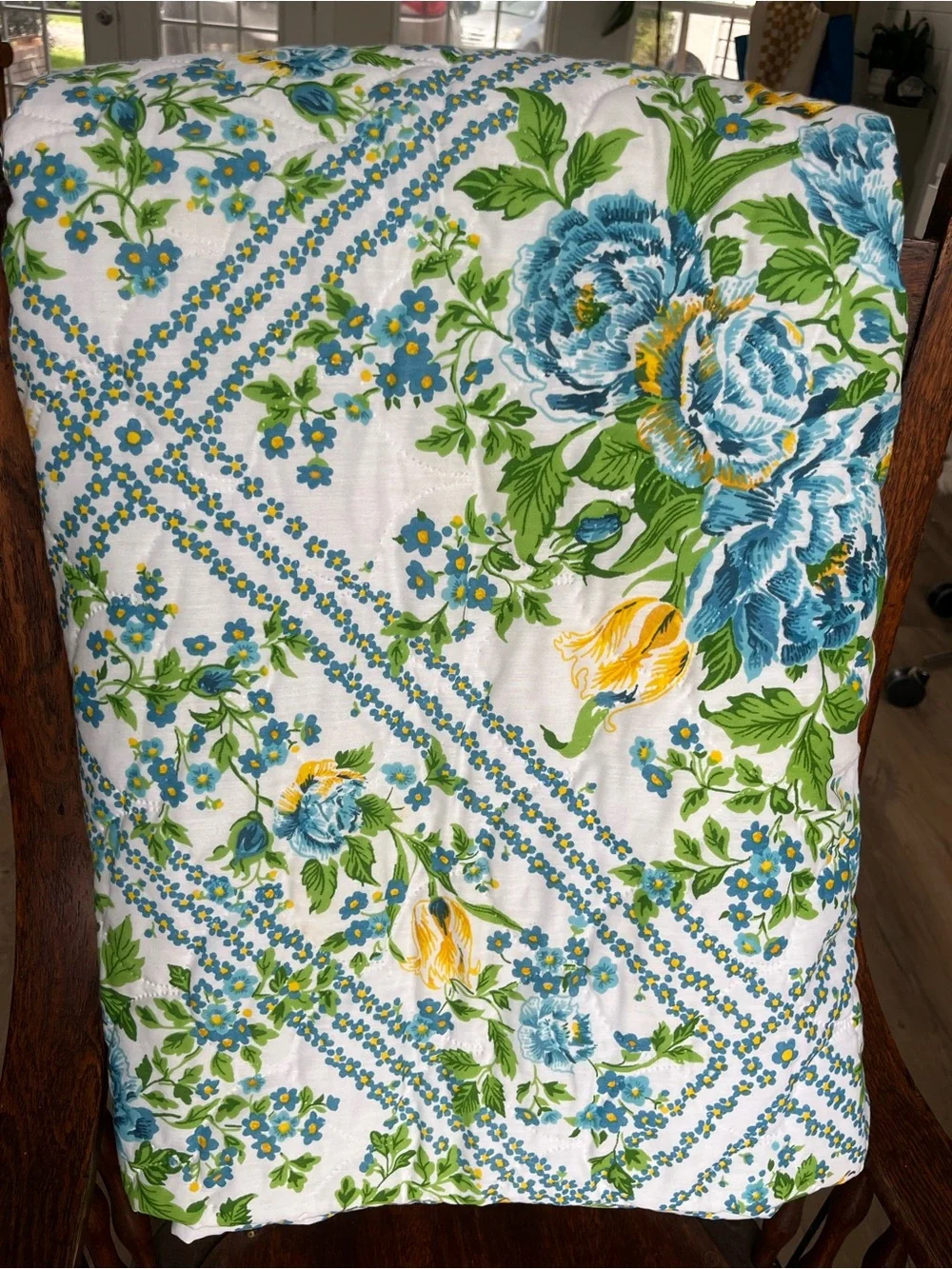 Vintage made in USA blue/ yellow floral light weight bedspread
