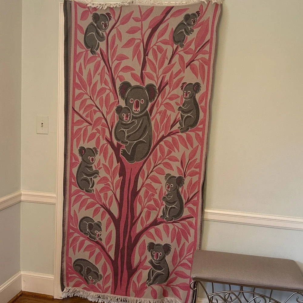 KOALA Heirloom Collection Pink + Gray Hand Crafted Loom Weave New Original 84”