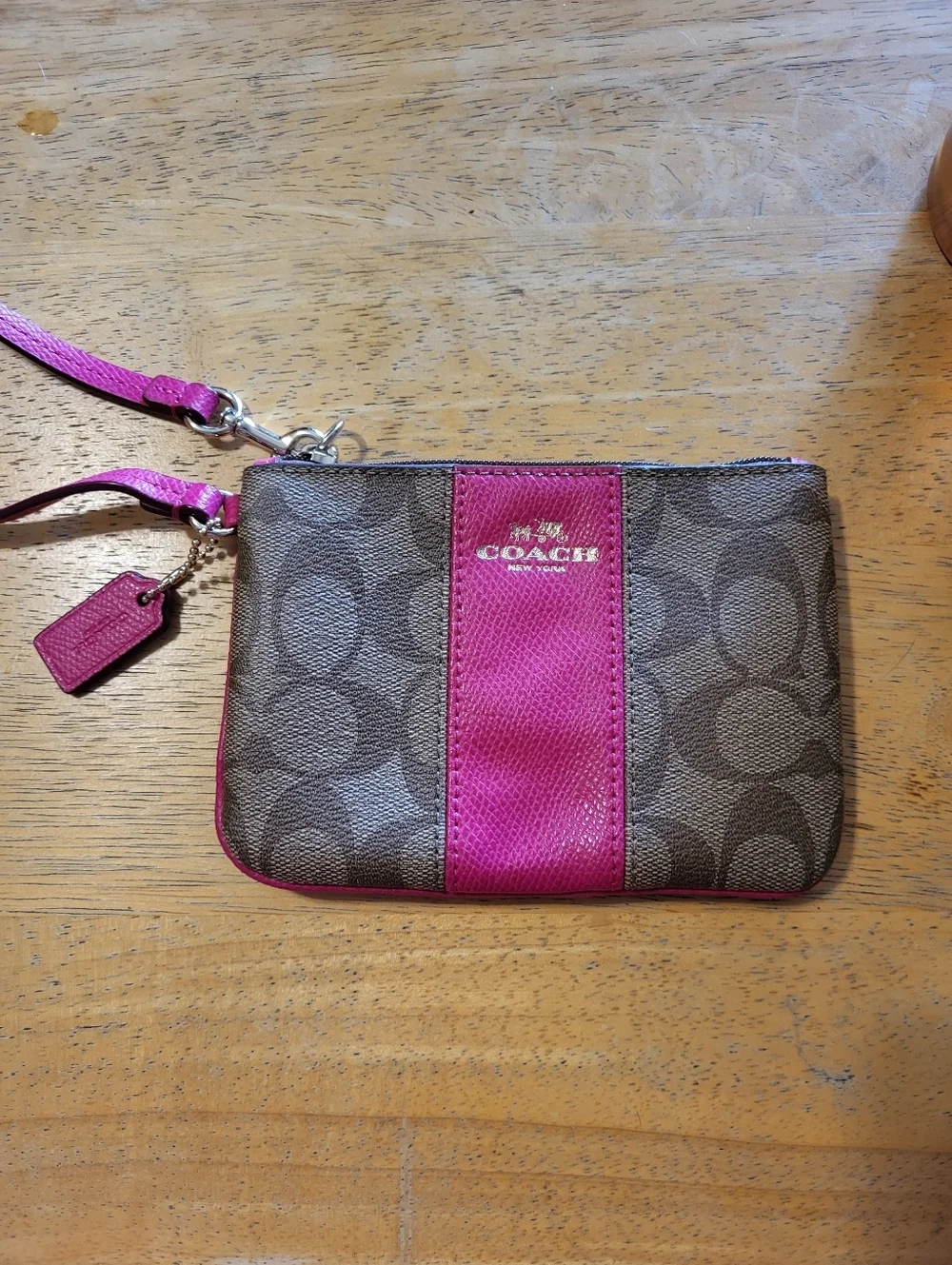 COACH Pink Accent Signature Canvas Wristlet