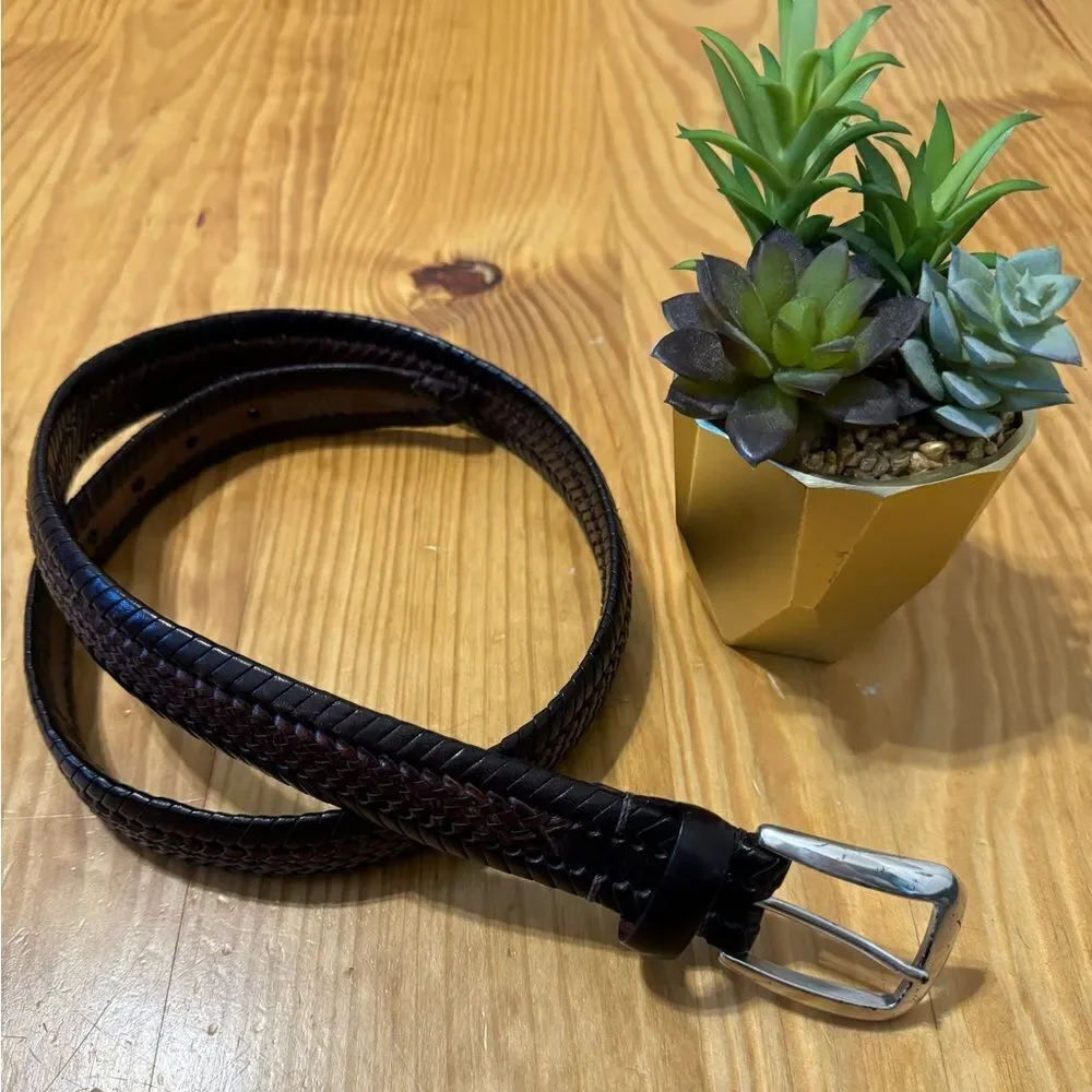 Brighton Belt Leather Braided Brown Woven Silvertone Buckle Sz 34 Women’s M20385