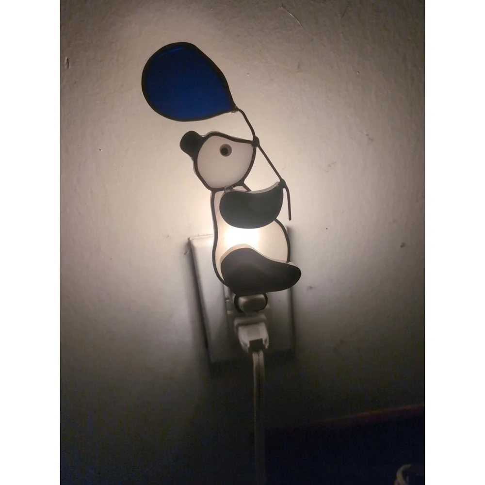 Vintage Handmade PANDA Bear Stained Glass Nightlight 6