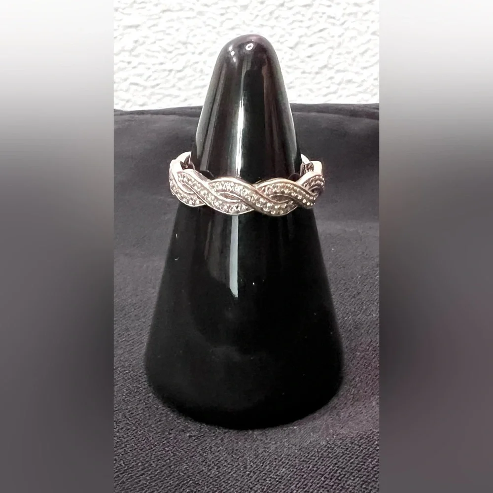 Sterling Silver Braided Celtic Knot Ring with Clear Stones Dainty 925 Jewelry