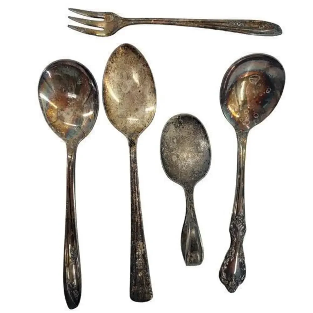 Lot of Antique Silver Plate Four Spoons‎ and Cocktail Fork