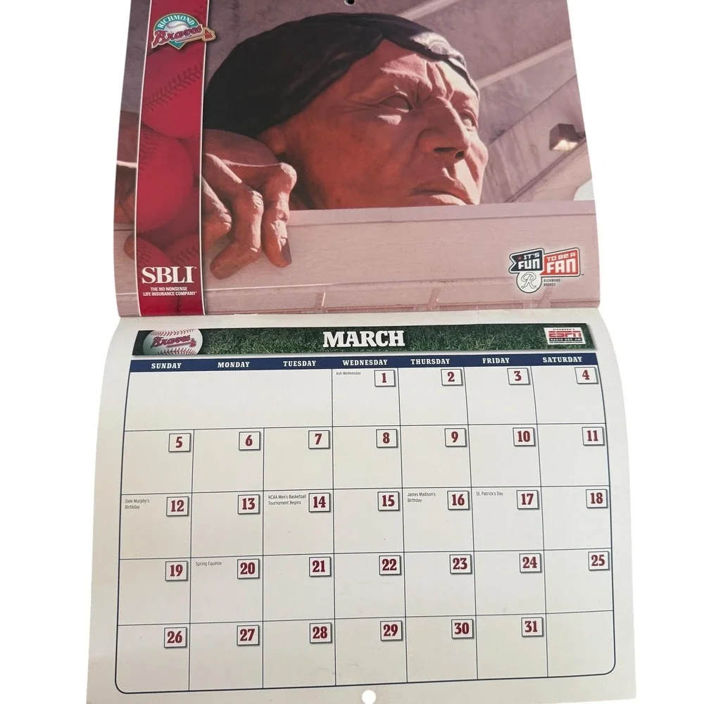 Vintage 2005 Richmond Braves Wall Calendar One Size Brown Minor League‎ Baseball