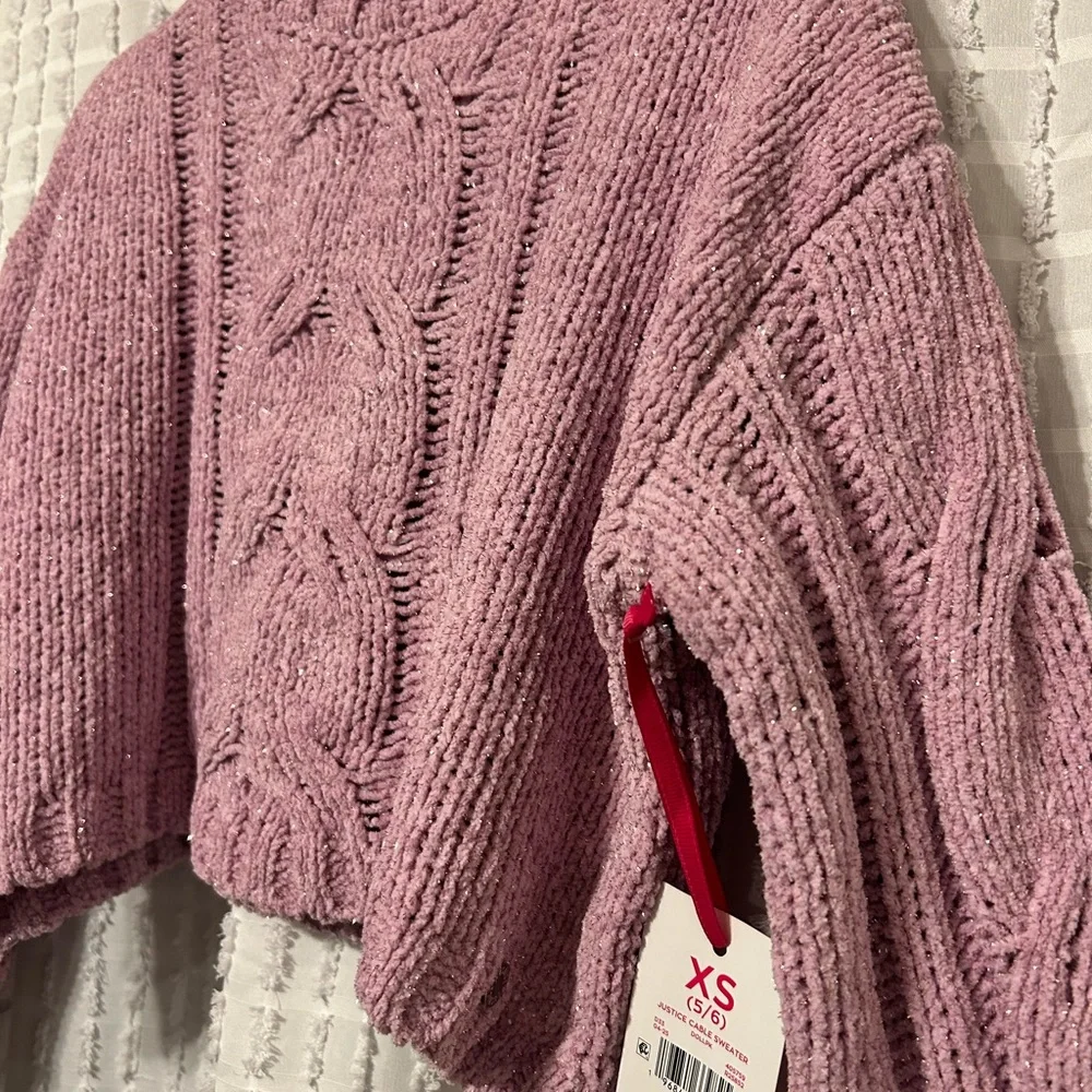 Justice Girl’s XS 5-6‎ Cable Knit Crop Sweater Purple NWT