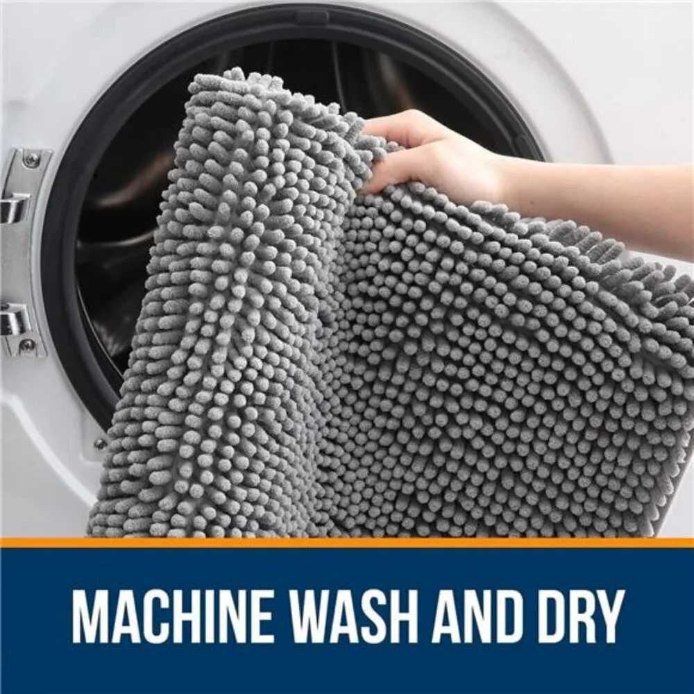 Chenille Bathroom Rug Set 3 Piece Soft Absorbent Quick Dry Bath Mats Grey