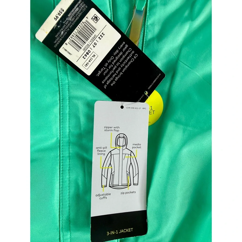 Champion Girls 3-in-1 Reversible System Winter Jacket Green‎ Hooded XL 14-16 NEW