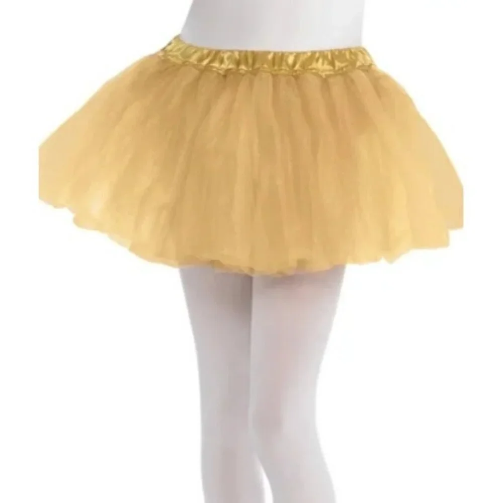 Youth Child Size S/M Mesh Tutu‎ Skirt Gold Ideal for Play Pretend Halloween 436