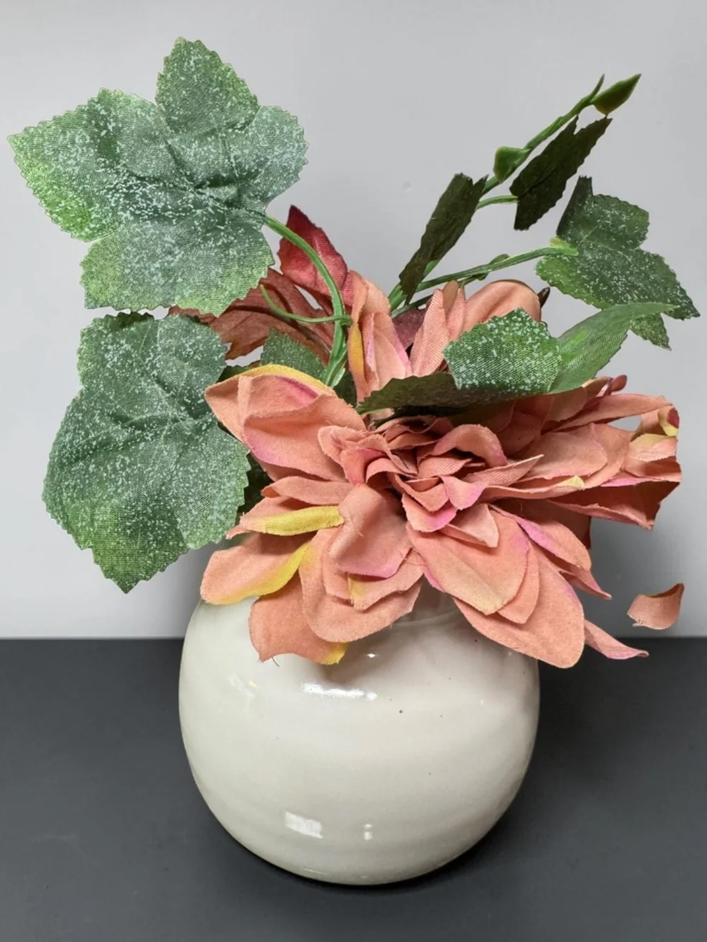 NWT Set of 2 Fall Floral Arrangements Pumpkin Ceramic Vases