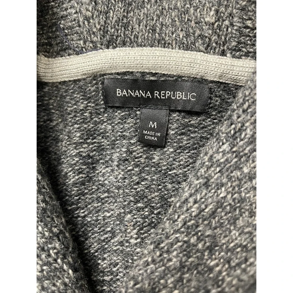 Banana Republic Mens Sweater Medium Gray‎ Lambswool Blend Shawl Collar Fisherman
