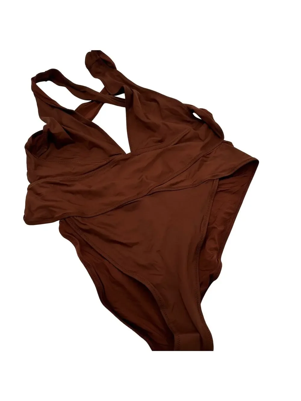 Skims Brown Recycled Swim Cut Out Plunge Monokini Swimsuit Size 3X NWT