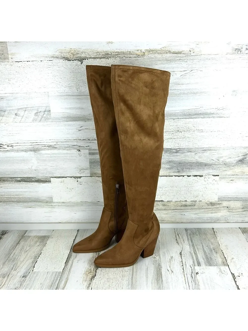 Marc Fisher Womens 5 Tan Garalyn Suede Over-the-Knee Boots Block Heel NEW