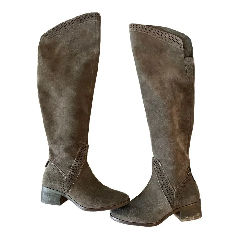 Vince Camuto Karinda Over the Knee Boots Gray Suede Leather Size 7.5