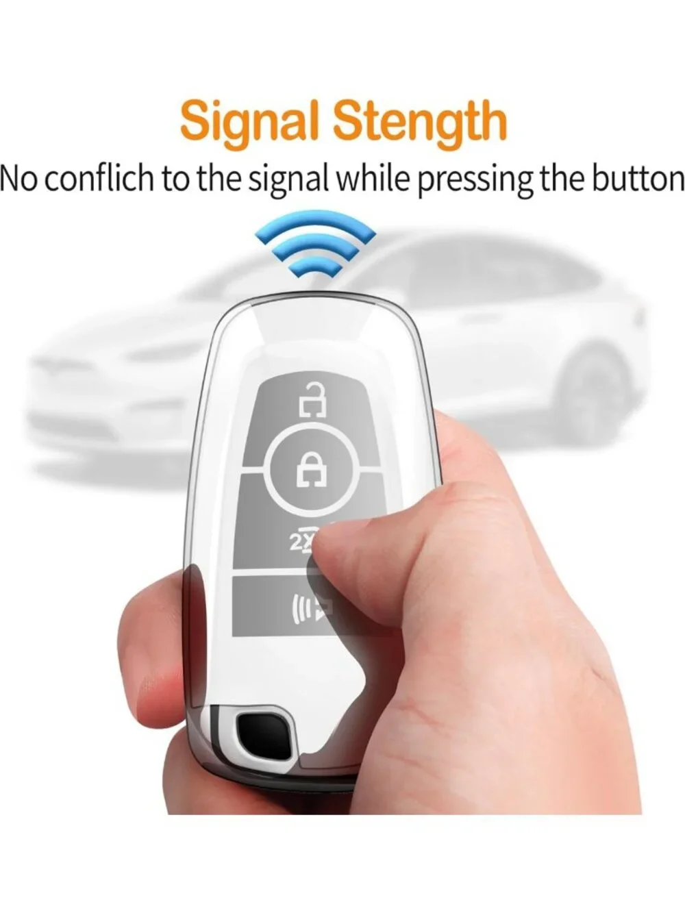 Soft White Key Fob Cover with Keychain - Full Protection for 4-Button Keys