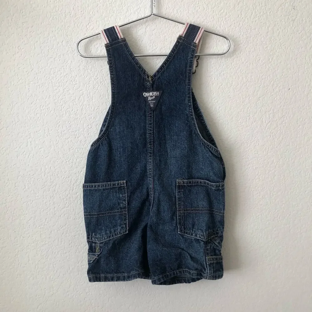 Oshkosh B’gosh blue denim shoralls shorts overalls stripe straps