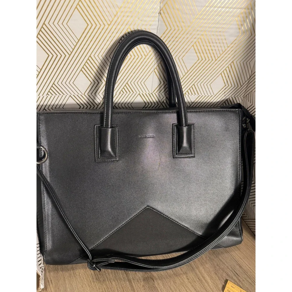 Pixie Mood Greta Work Tote Bag Black Vegan Leather Laptop Briefcase Crossbody