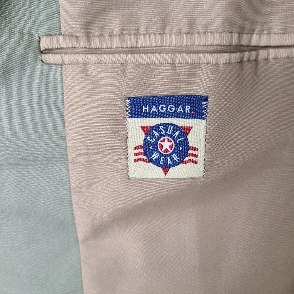 Vintage Haggar Suit Mens 42R Beige 2 Piece Cotton Blend Blazer Pants‎ 35x25