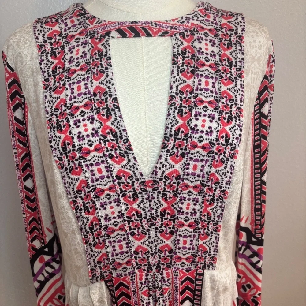 Free People Tegan Boarder Print Mini Dress Size 6 Ivory Pink Black