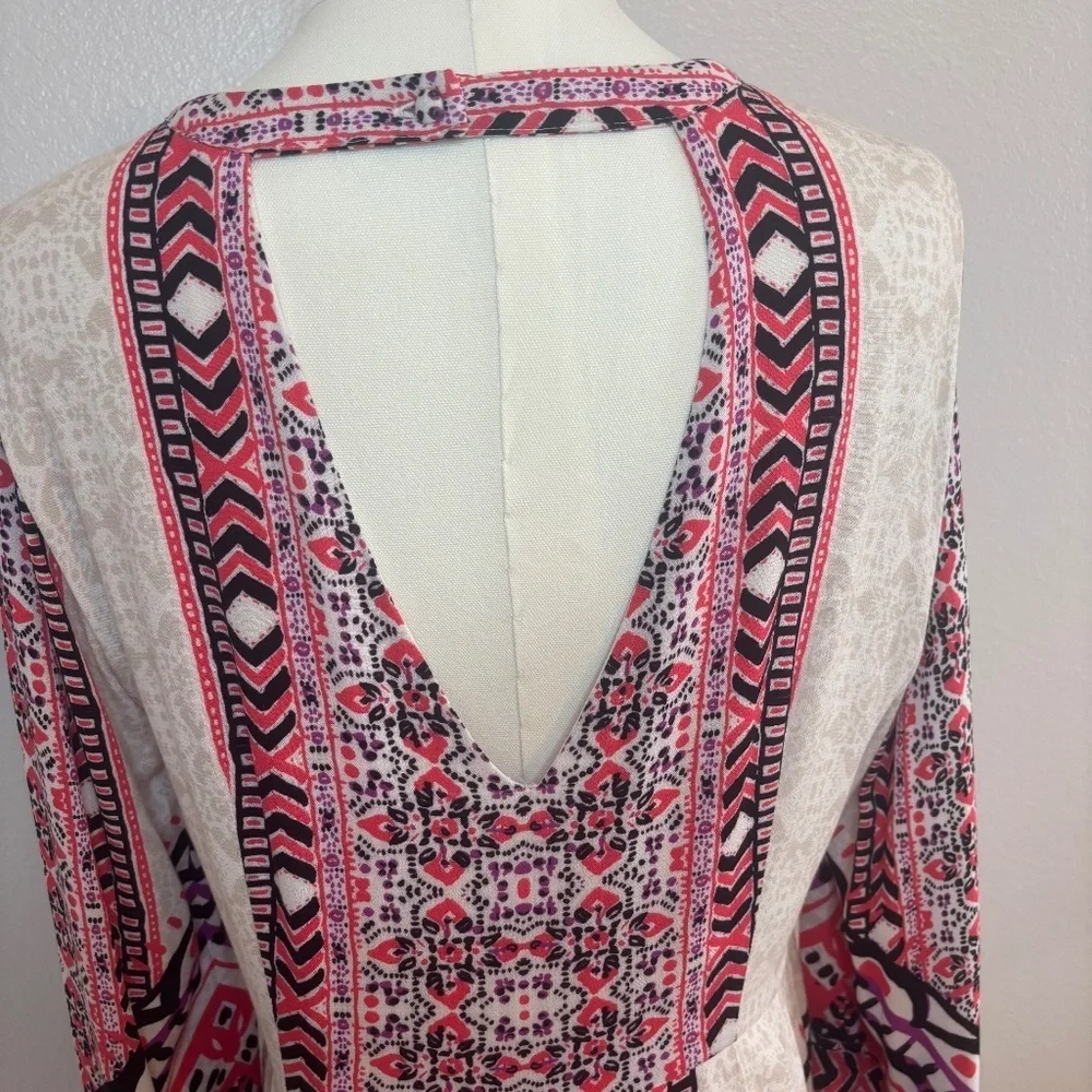 Free People Tegan Boarder Print Mini Dress Size 6 Ivory Pink Black