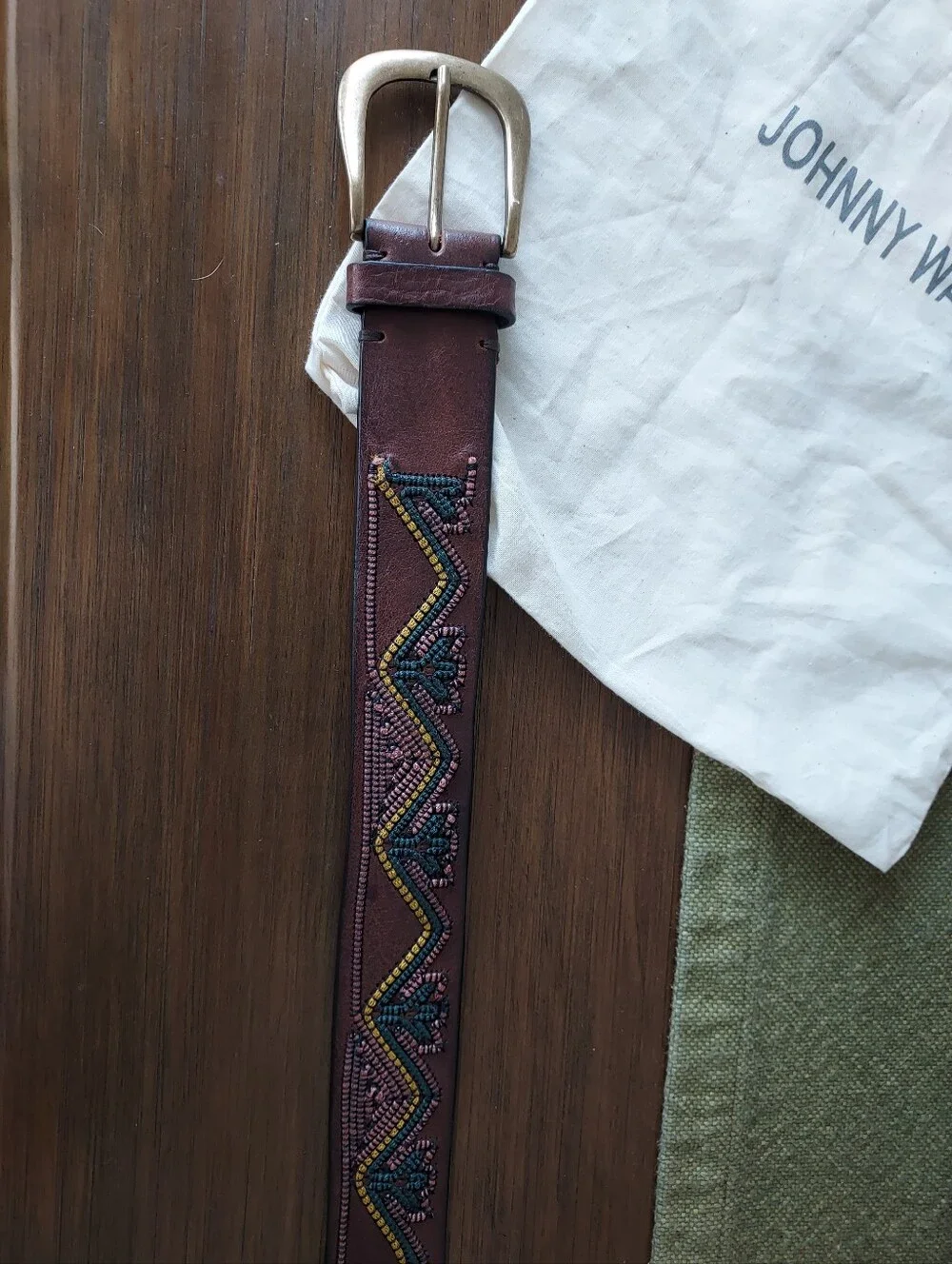 Johnny Was Brown Leather Belt with Multicolor Embroidery New Never Worn
