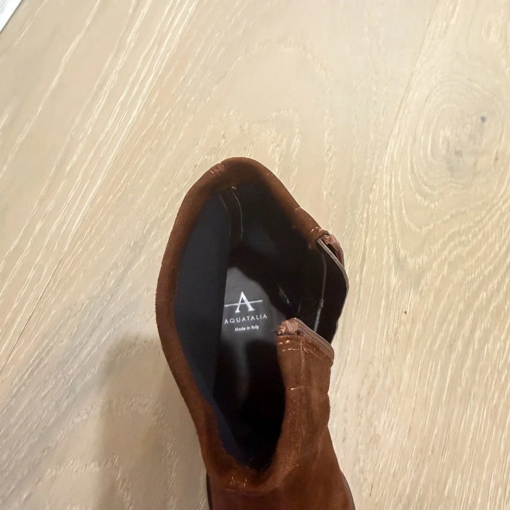 Aquatalia Boho Preppy Waterproof Brown Suede Boots Classic Pointy Square Toe 5
