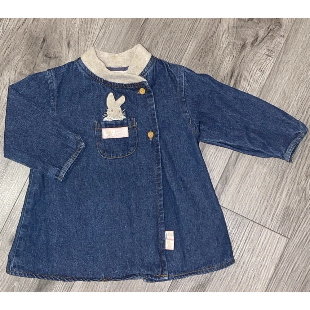 Vintage Peter Rabbit Beatrix Potter Baby‎ Denim Shirt Dress Size 6/9 Months