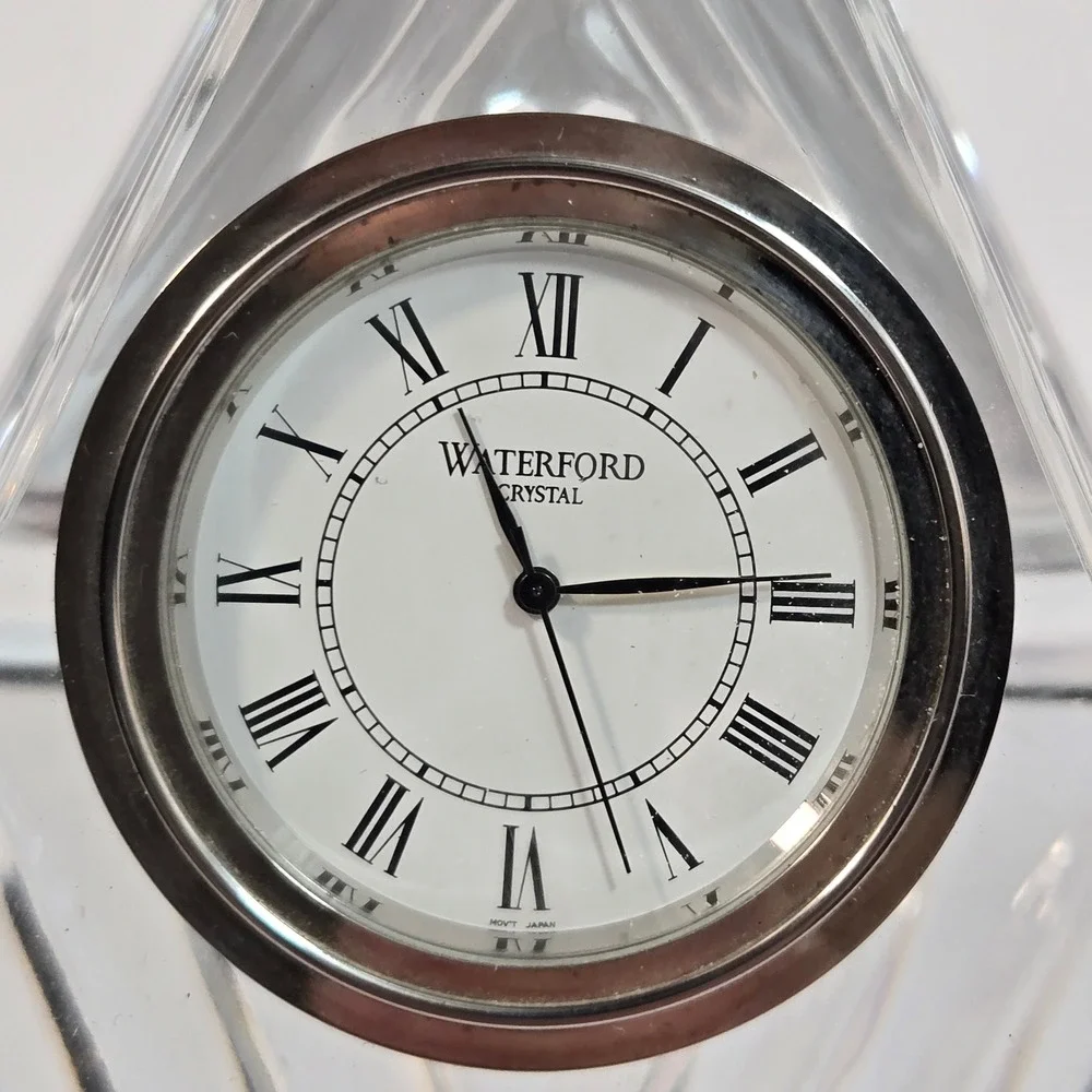 Waterford Crystal Pyramid Desk Clock Made in Ireland Cut Glass Roman Numeral 4