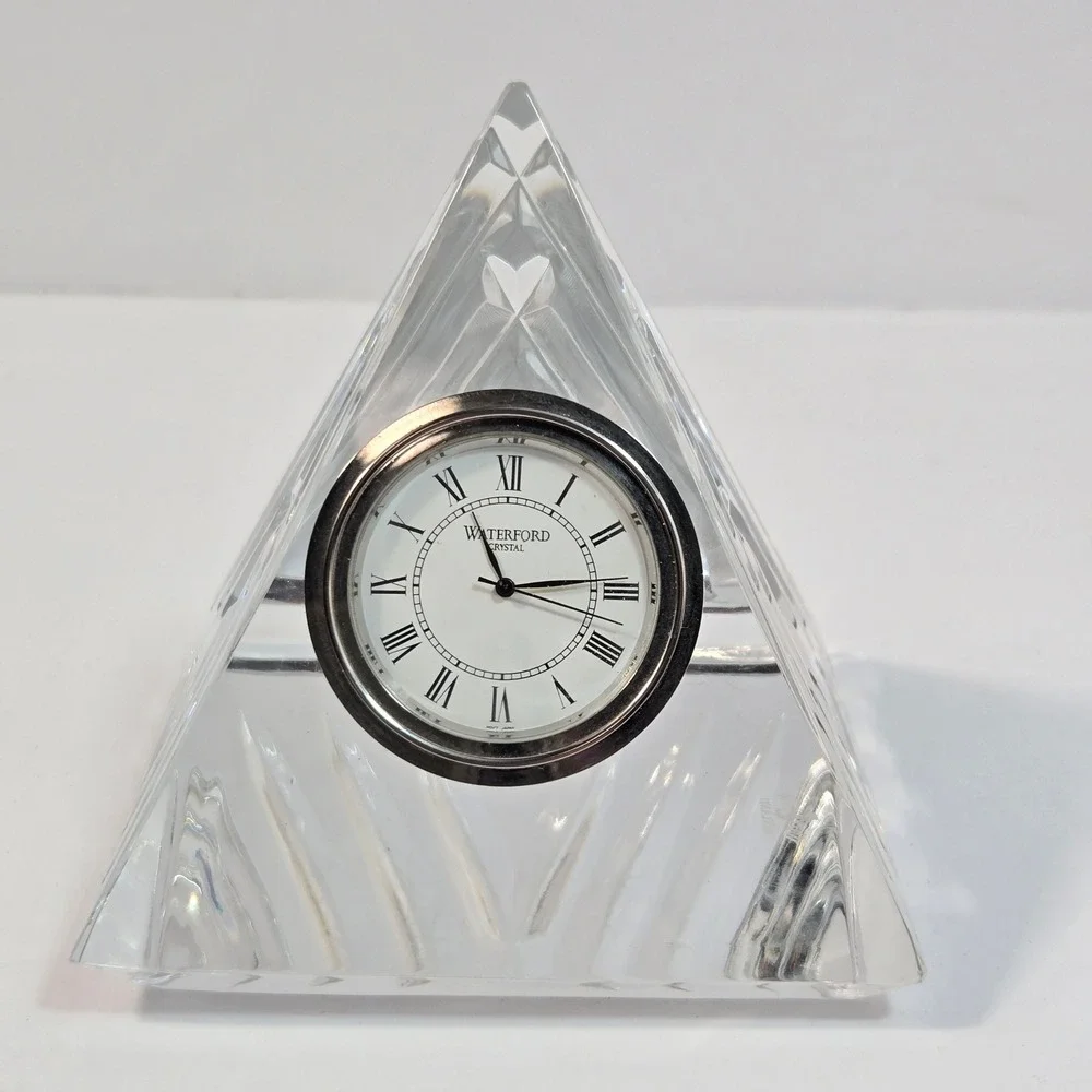 Waterford Crystal Pyramid Desk Clock Made in Ireland Cut Glass Roman Numeral 4