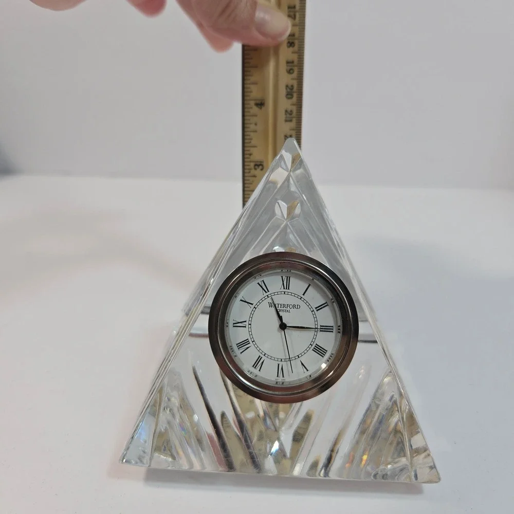 Waterford Crystal Pyramid Desk Clock Made in Ireland Cut Glass Roman Numeral 4