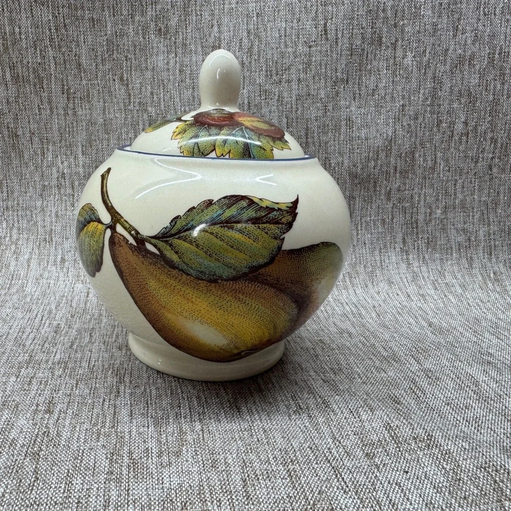 Vintage Pier 1 Macintosh Earthenware Sugar Bowl W/ Lid Macintosh Pears Berries