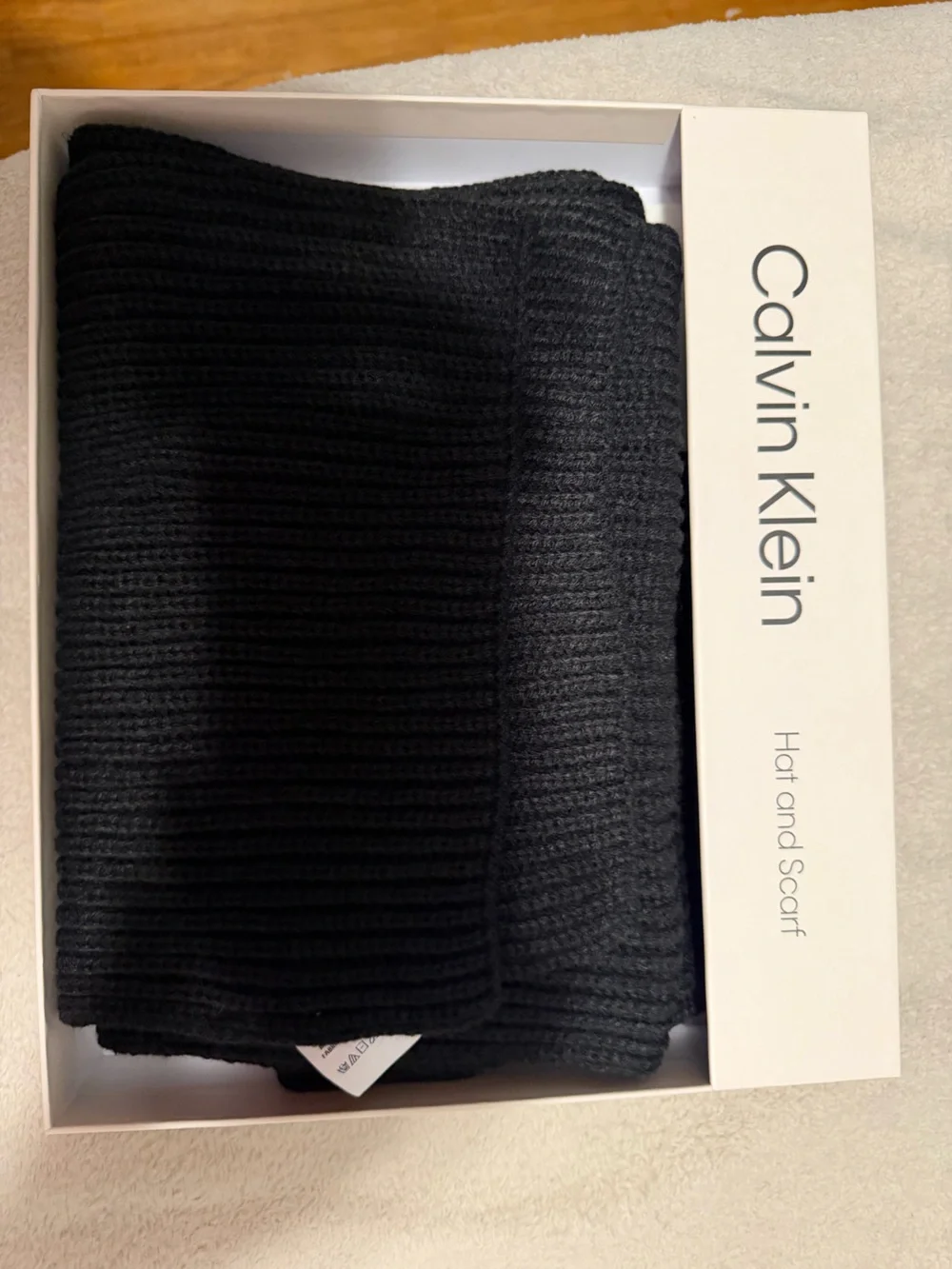 Calvin Klein Black Ribbed Knit Hat & Scarf Duo