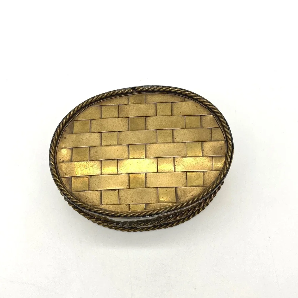 Vintage Brass Woven Basket Trinket Jewelry Box Decorative Container‎ Oval