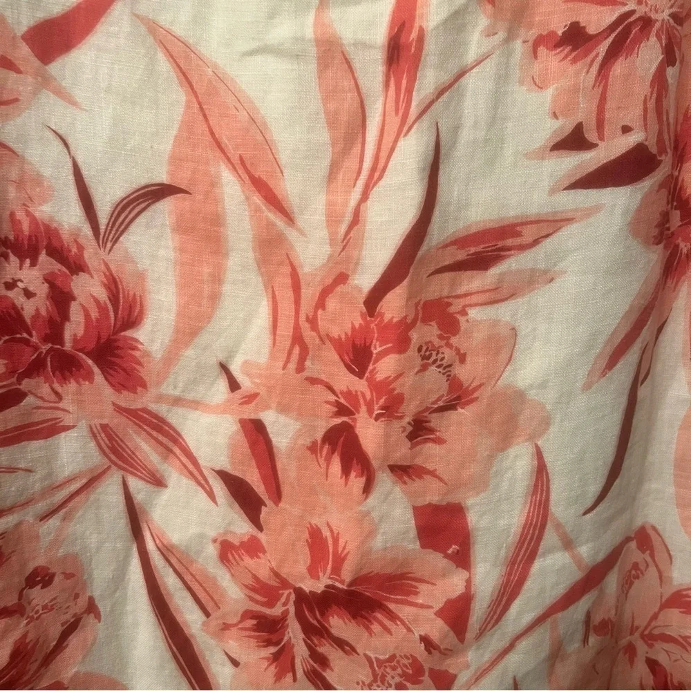 Amanda Smith 100% Linen Women SZ S Long SALMON PINK Floral A-Line