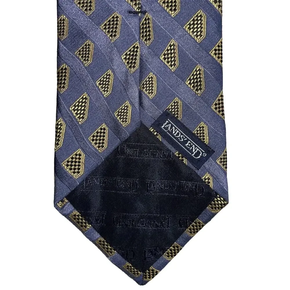 Lands' End Men's Ties Set Of Two 100% Silk Neck Ties Geometric‎ Blue Yellow EUC