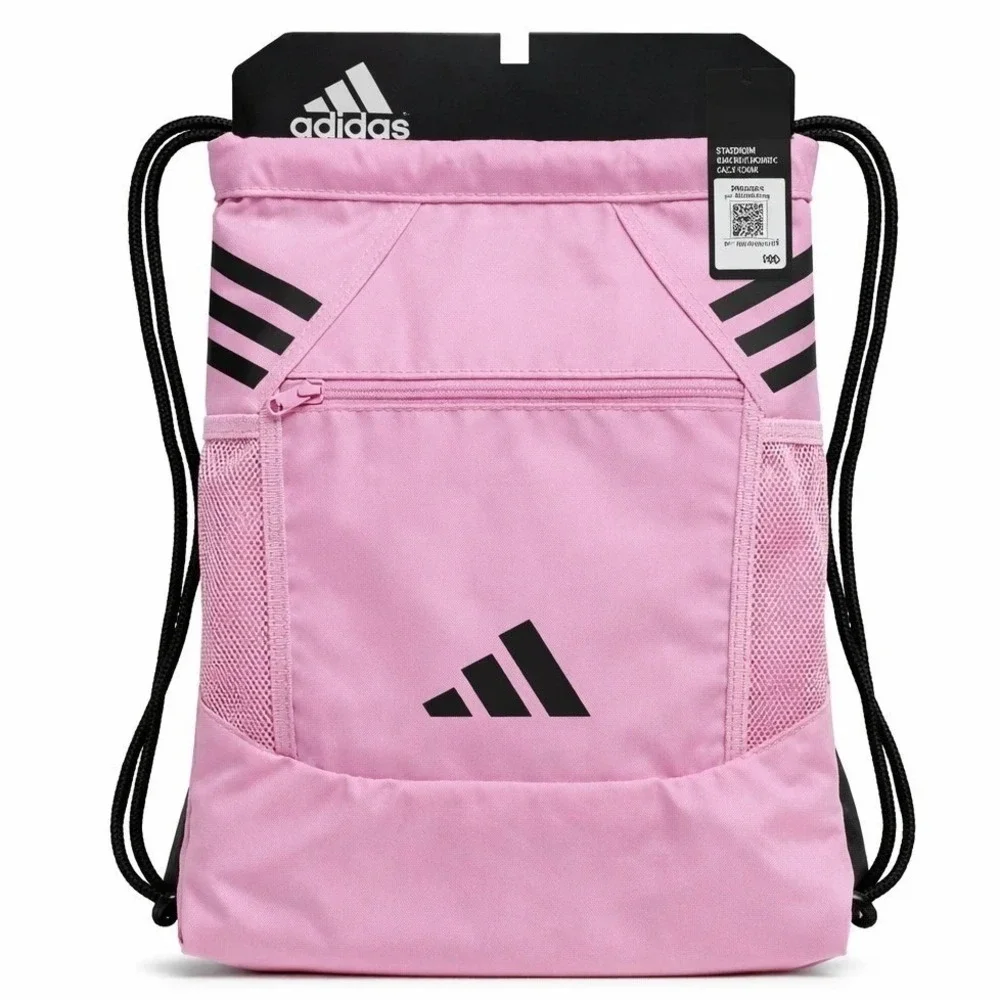 Adidas Stadium Sackpack Drawstring Gym Bag‎ True Pink Black OSFA NEW