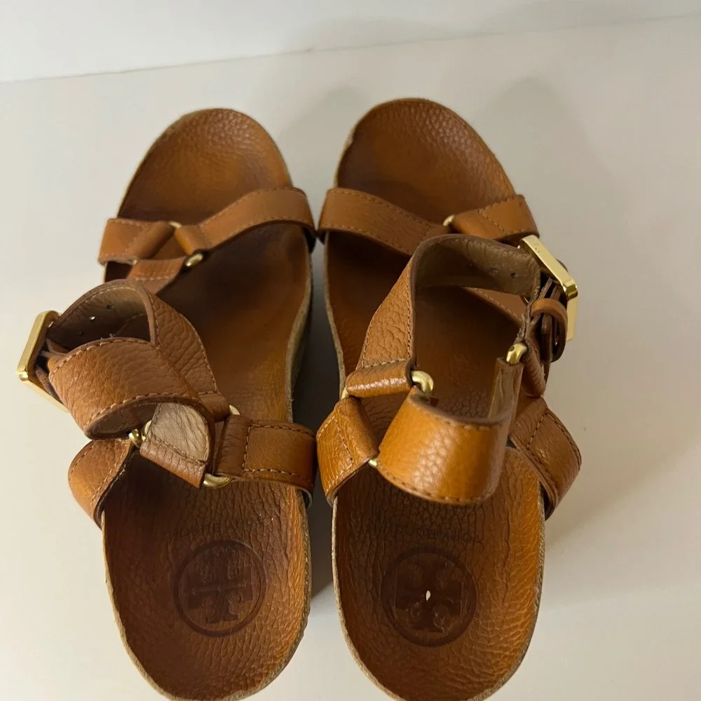 Womens Tory Burch Brenden Brown Leather Wedge Sandal 9.5‎