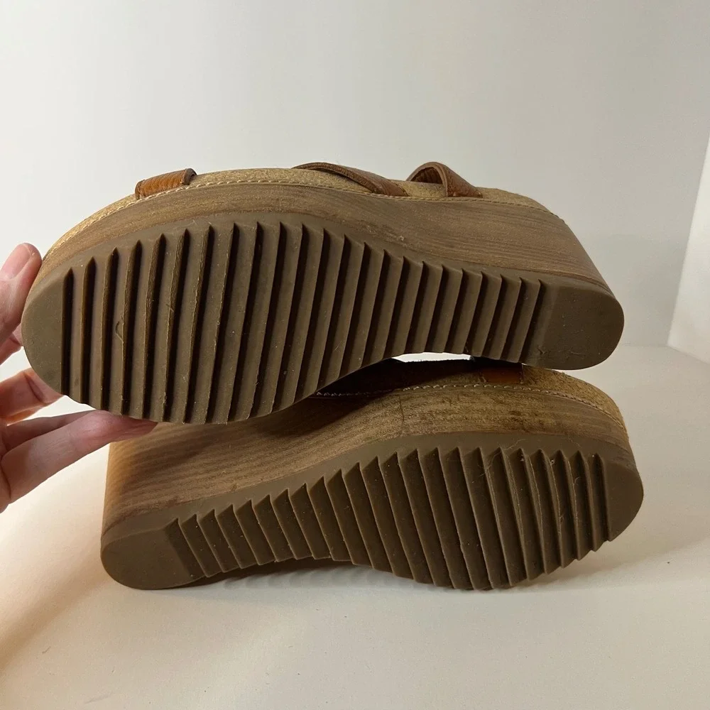 Womens Tory Burch Brenden Brown Leather Wedge Sandal 9.5‎