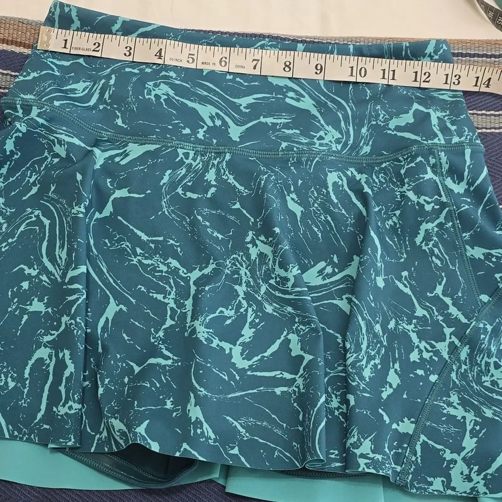 Athleta skort Teal Marble-Patterned Pleated Skirt Xs