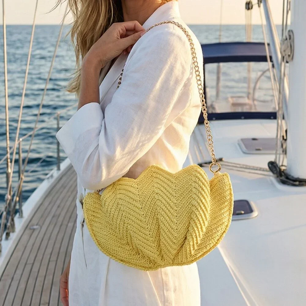 NEW! & OTHER STORIES crochet shell crossbody clutch chain bag yellow