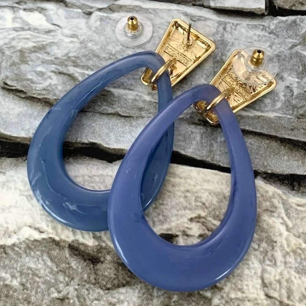 Sugarfix by BaubleBar Signed Blue Marble Acrylic Teardrop Gold Dangle Earrings
