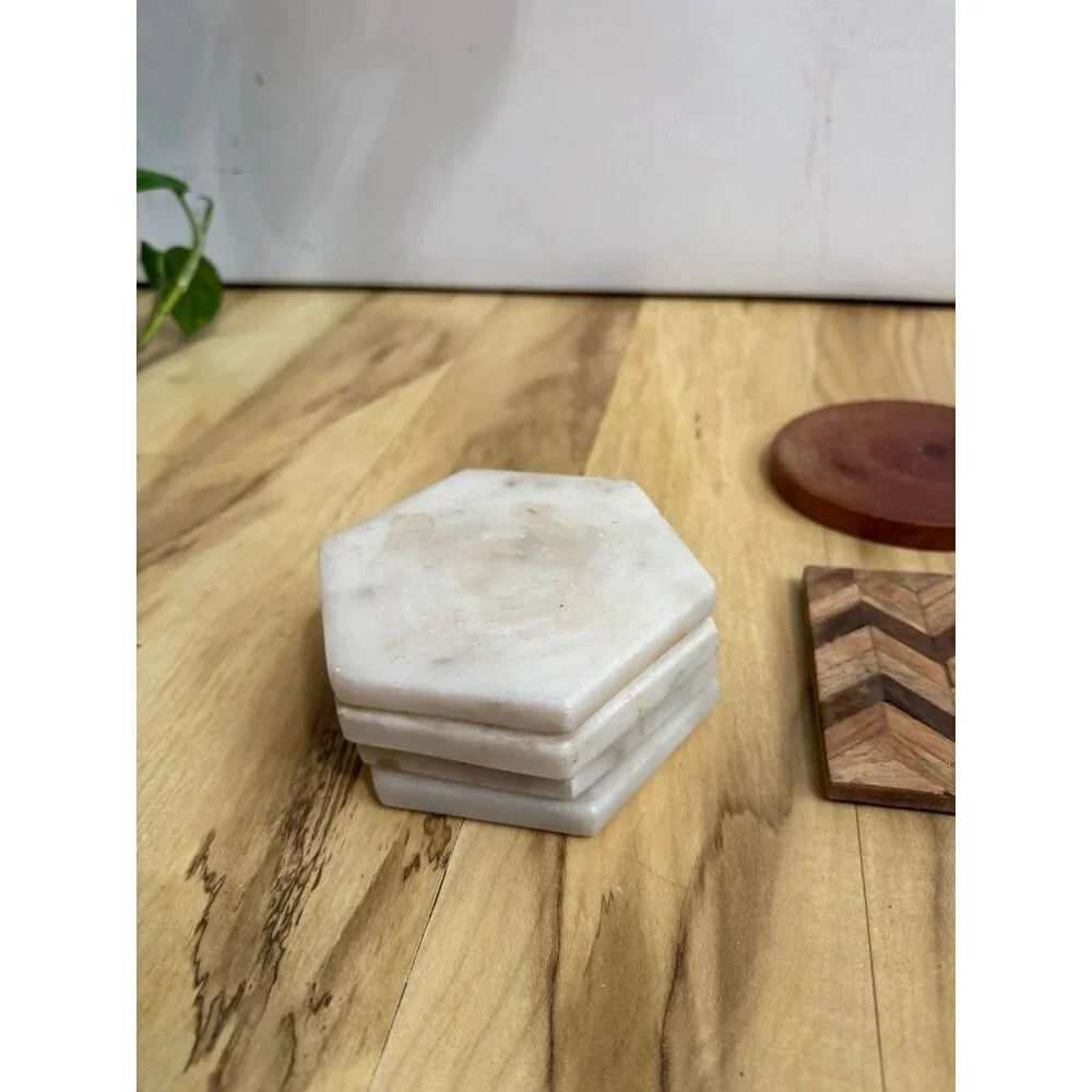 Mixed Material Coaster Set – Marble & Wood