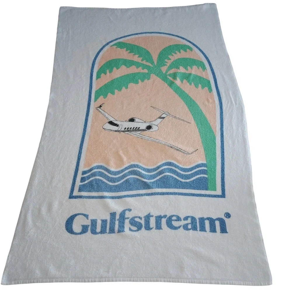 Gulfstream Aviation Towel Beach Pool Palm Tree Jet‎ Vintage Plane Marketing Art
