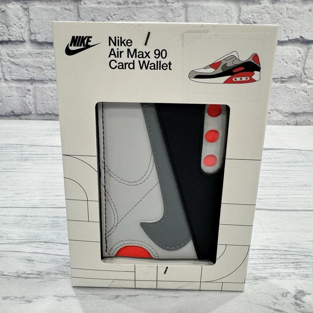 NEW Nike Air Max 90‎ Card Wallet Grey Infared Leather Icon Swoosh Sneakerhead