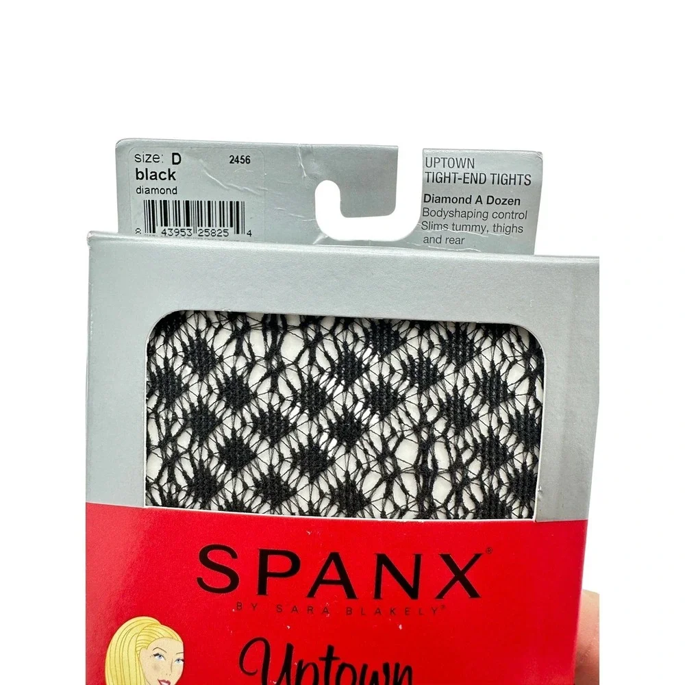 Spanx Uptown Tight-End Tights Women Size A Black Diamond Patterned Bodyshaping