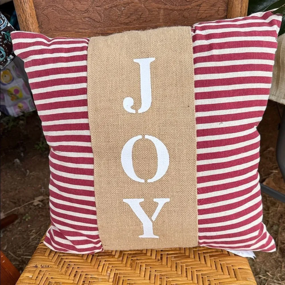 Festive Red and Tan JOY Holiday Pillow
